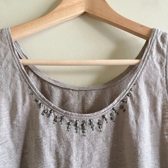 EILEEN FISHER Tank Top 100% Linen Jersey Sequin Embellished Scoop Neck Brown XS - Picture 2 of 6